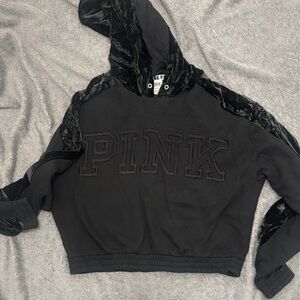 Victoria's Secret PINK Black  and green velvet Sweatshirt hoodie size medium